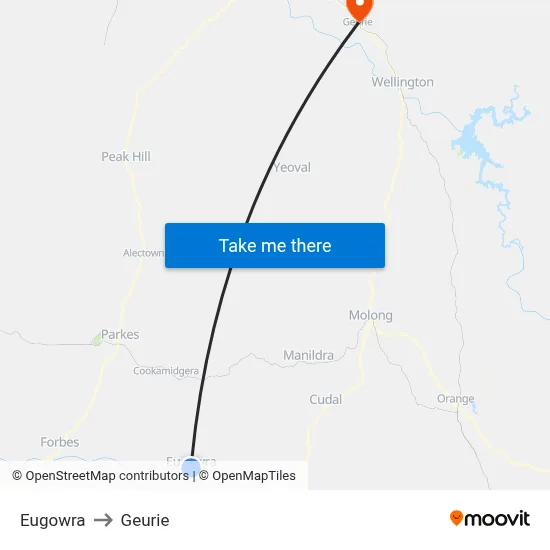 Eugowra to Geurie map