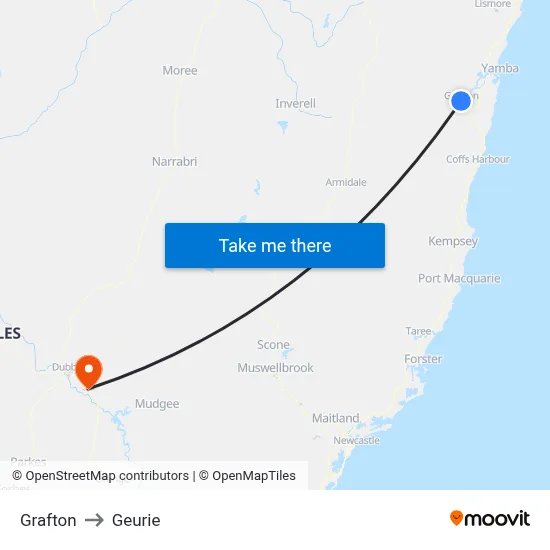Grafton to Geurie map