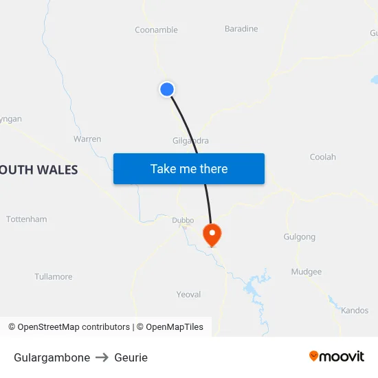 Gulargambone to Geurie map