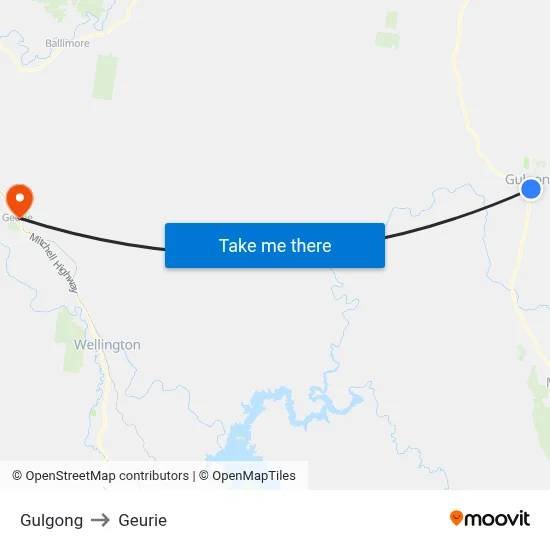 Gulgong to Geurie map