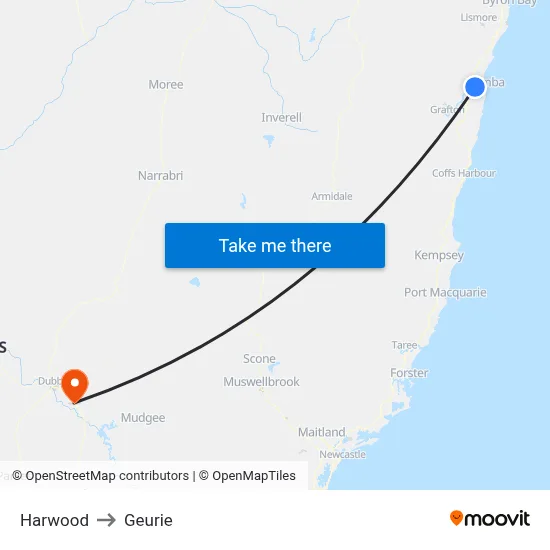 Harwood to Geurie map