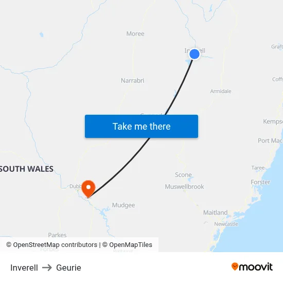 Inverell to Geurie map