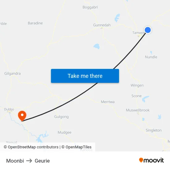 Moonbi to Geurie map