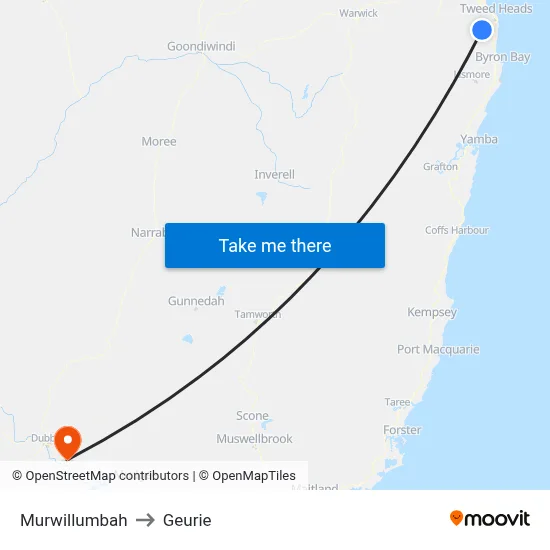 Murwillumbah to Geurie map