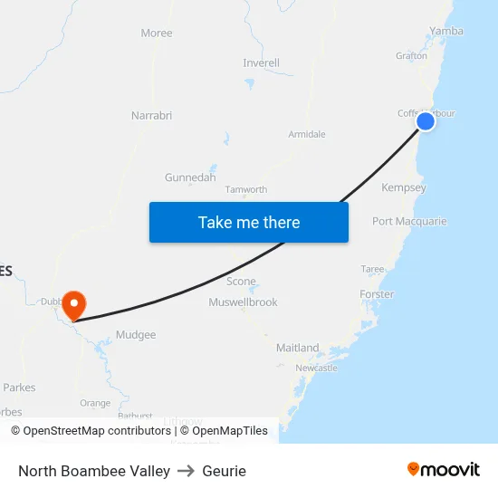 North Boambee Valley to Geurie map