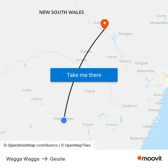 Wagga Wagga to Geurie map