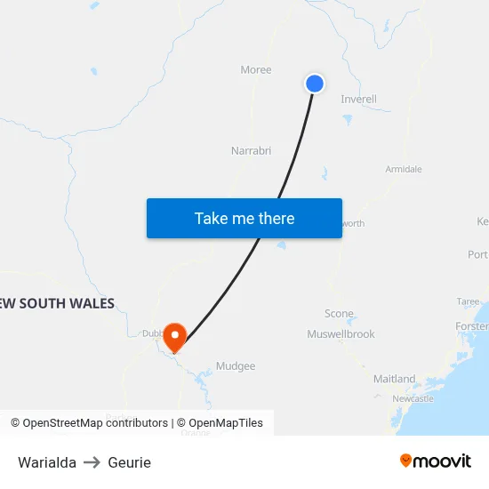 Warialda to Geurie map