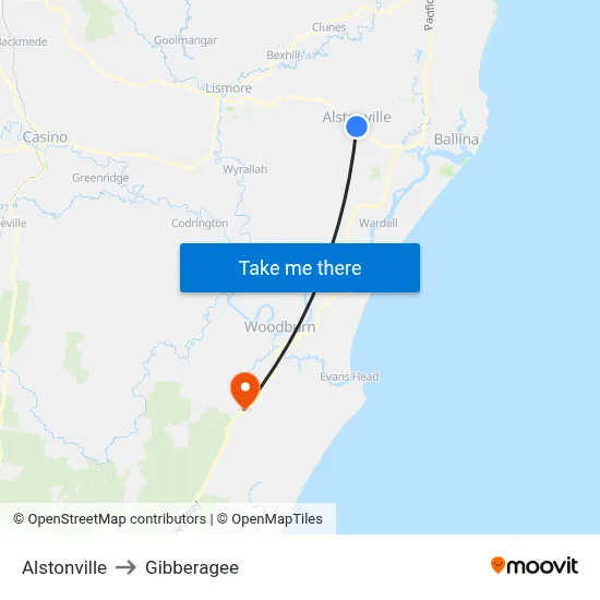 Alstonville to Gibberagee map