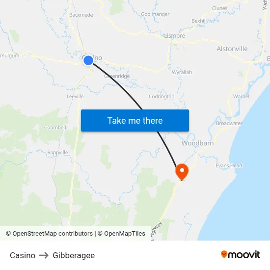 Casino to Gibberagee map
