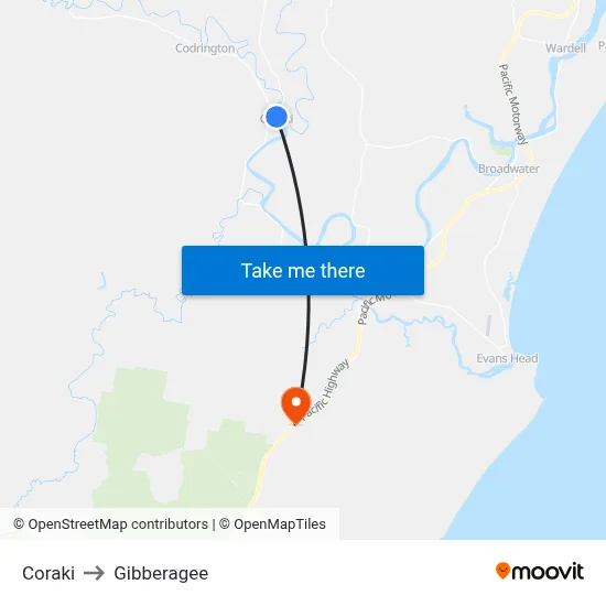Coraki to Gibberagee map