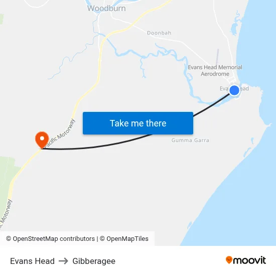 Evans Head to Gibberagee map