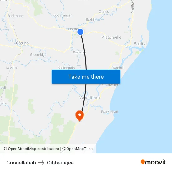 Goonellabah to Gibberagee map