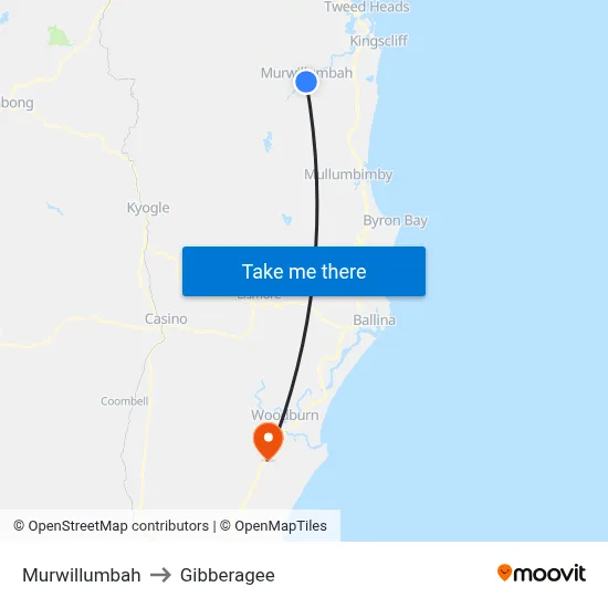 Murwillumbah to Gibberagee map