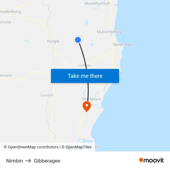 Nimbin to Gibberagee map