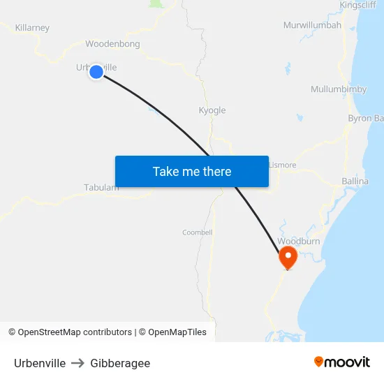 Urbenville to Gibberagee map