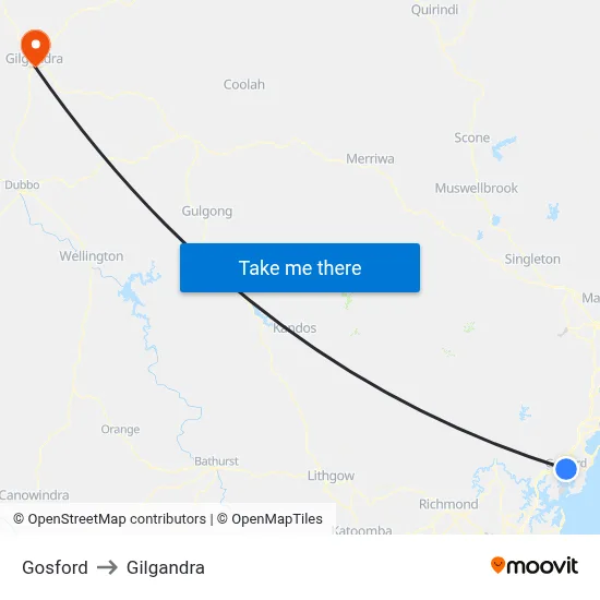 Gosford to Gilgandra map