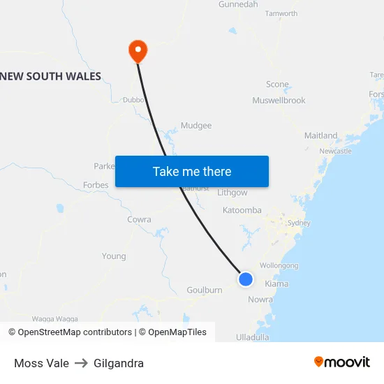 Moss Vale to Gilgandra map