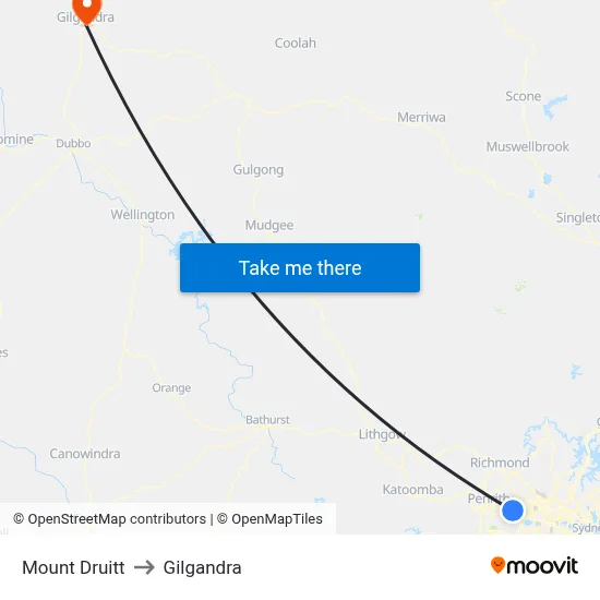 Mount Druitt to Gilgandra map