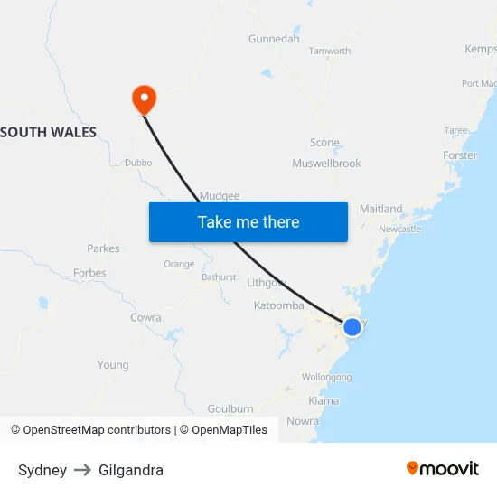 Sydney to Gilgandra map