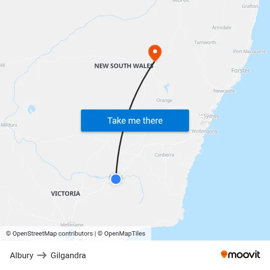 Albury to Gilgandra map