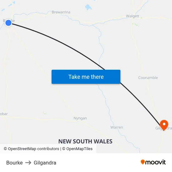 Bourke to Gilgandra map