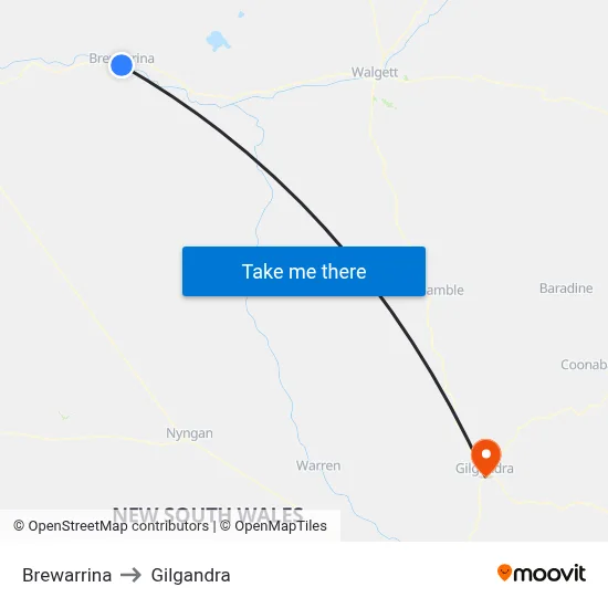 Brewarrina to Gilgandra map