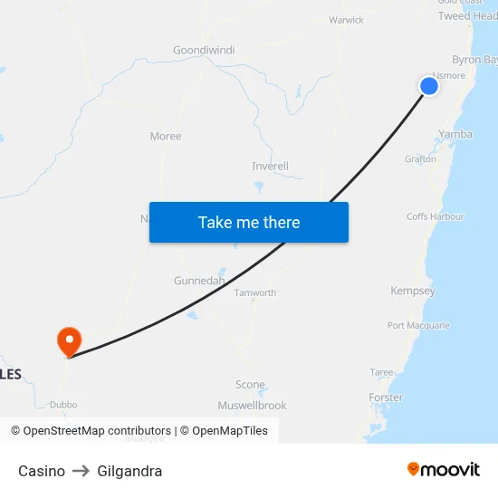 Casino to Gilgandra map