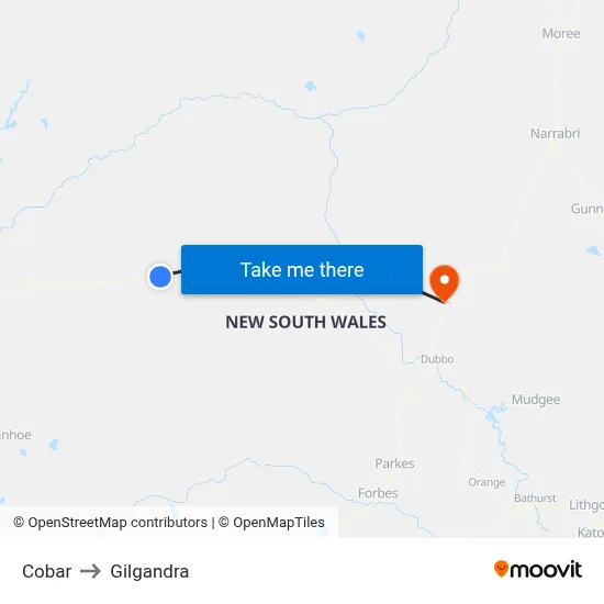 Cobar to Gilgandra map