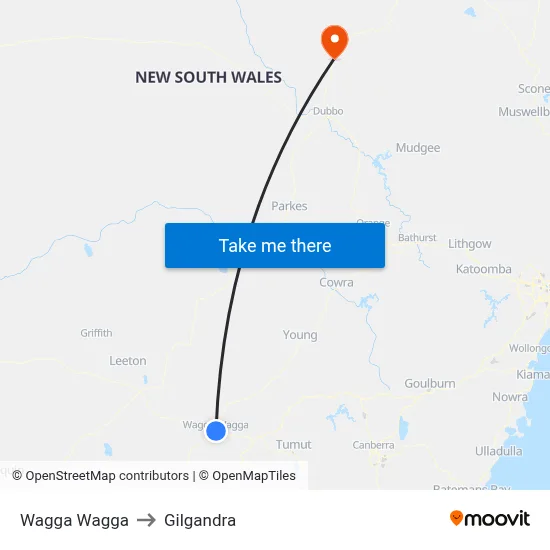 Wagga Wagga to Gilgandra map