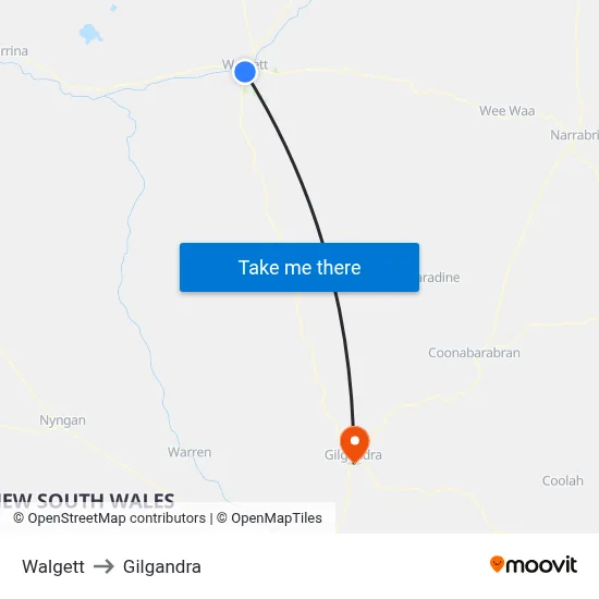 Walgett to Gilgandra map