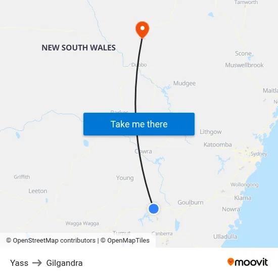 Yass to Gilgandra map