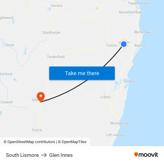 South Lismore to Glen Innes map