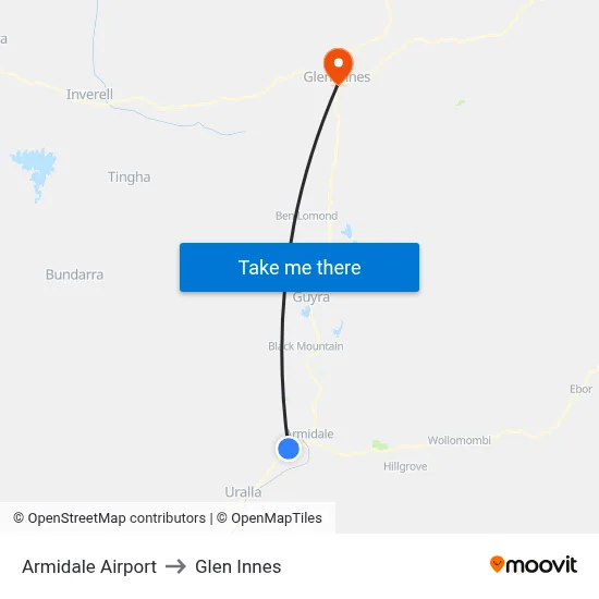 Armidale Airport to Glen Innes map
