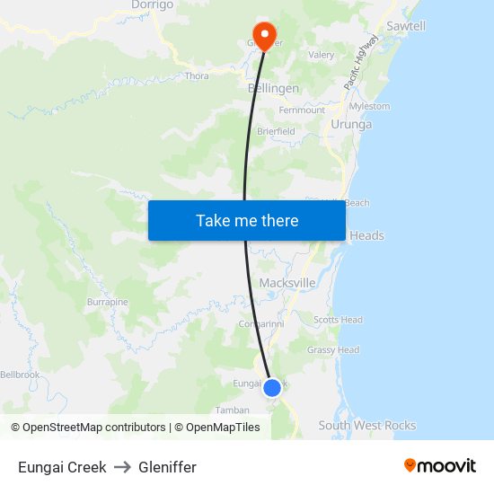 Eungai Creek to Gleniffer map