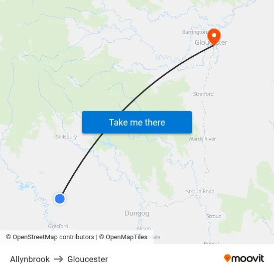 Allynbrook to Gloucester map