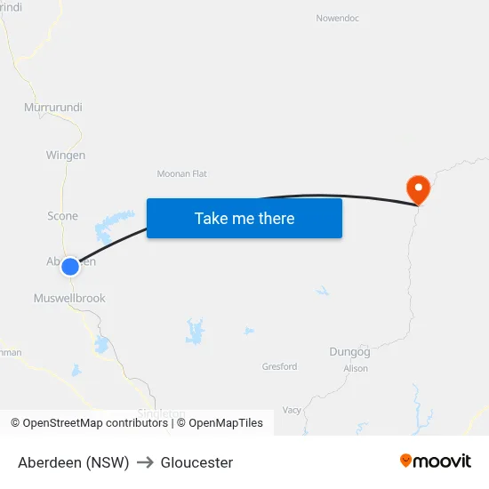Aberdeen (NSW) to Gloucester map