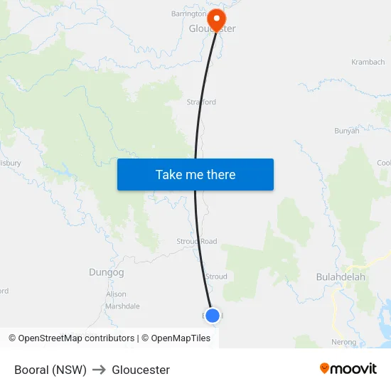 Booral (NSW) to Gloucester map