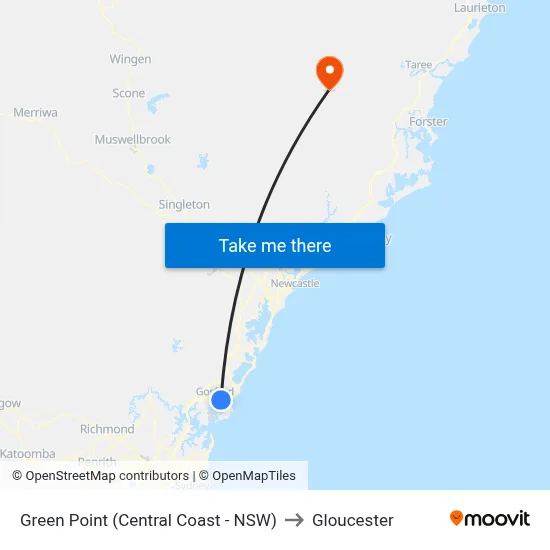 Green Point (Central Coast - NSW) to Gloucester map
