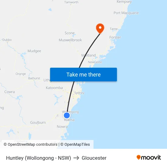 Huntley (Wollongong - NSW) to Gloucester map