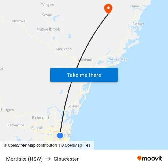 Mortlake (NSW) to Gloucester map