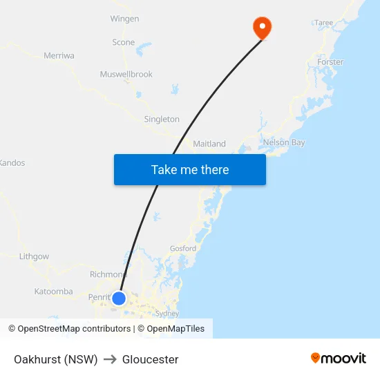 Oakhurst (NSW) to Gloucester map