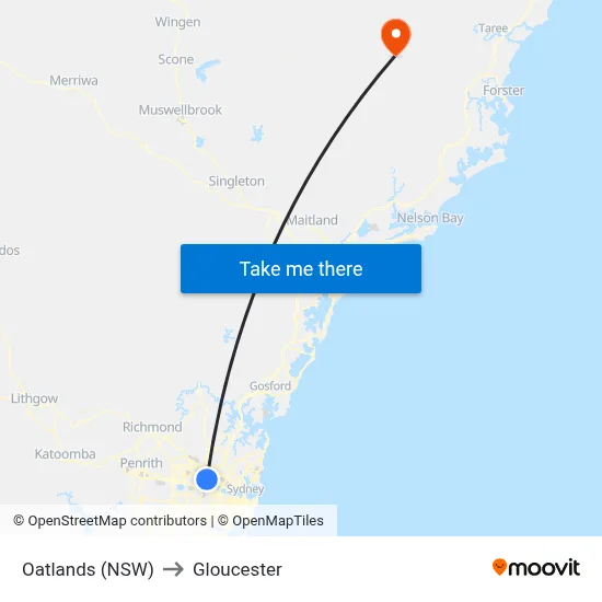 Oatlands (NSW) to Gloucester map