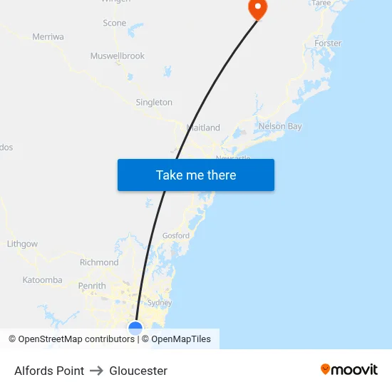 Alfords Point to Gloucester map