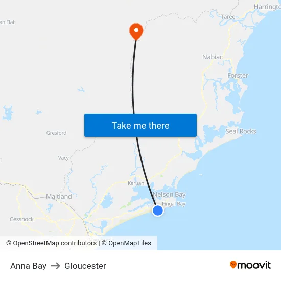 Anna Bay to Gloucester map