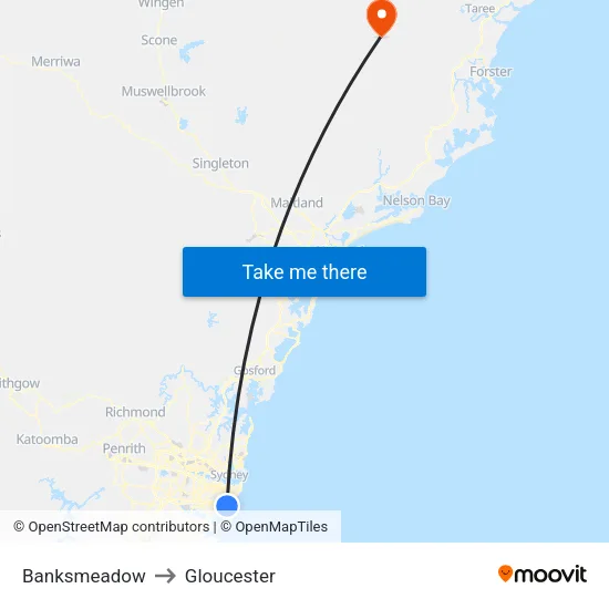 Banksmeadow to Gloucester map