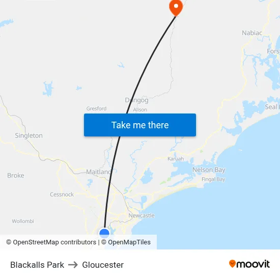 Blackalls Park to Gloucester map
