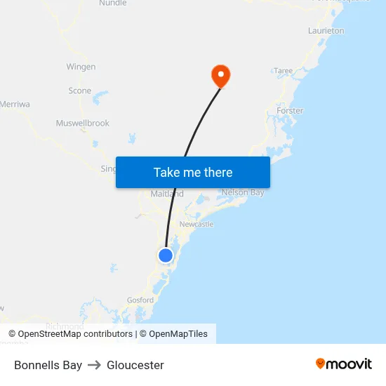 Bonnells Bay to Gloucester map