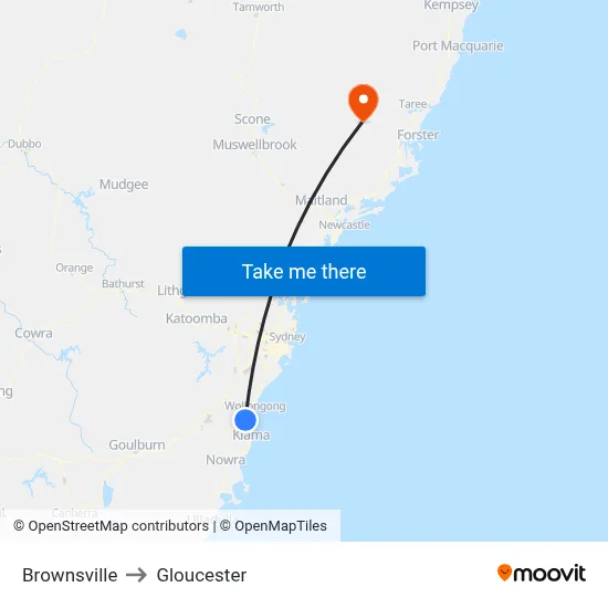 Brownsville to Gloucester map