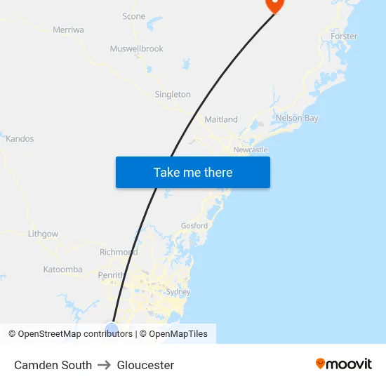 Camden South to Gloucester map