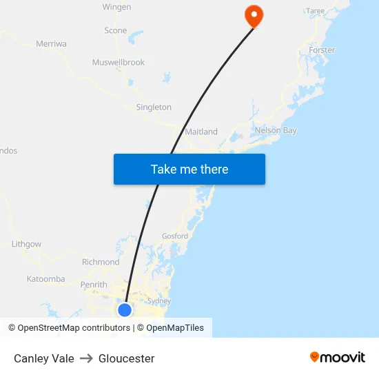 Canley Vale to Gloucester map